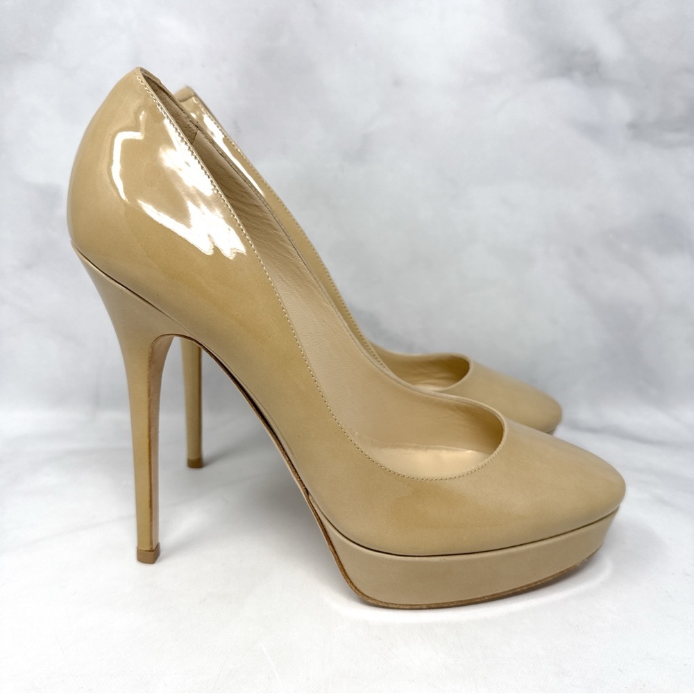 NEW Jimmy Choo Cosmic Patent Leather Platform Stiletto Heel Pumps Nude Sexy 39 - Picture 3 of 16